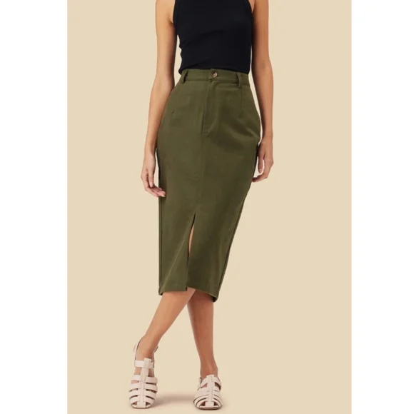 AMOUR VERT Lina Organic Cotton Skirt In Calla Green Size L - Picture 9 of 9